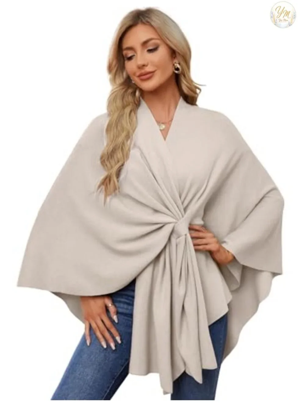 Women's Elegant Shawl Wrap Open Front Poncho Sweater | Soft Loop Tab Draped